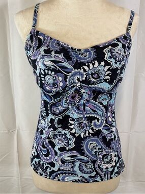 Women’s Floral Paisley Tankini Top in Black and Lavender
